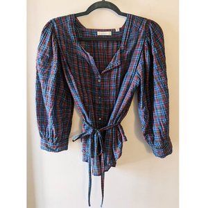Doen Toulouse Blouse in French Plaid (Sz Small)